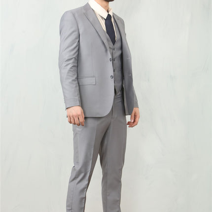 Men's Grey 3 Piece Formal Classic Prom Suit Workwear