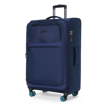 Soft Shell Blue 1680D Polyester Suitcase Set 8 Wheel TSA Lock Luggage