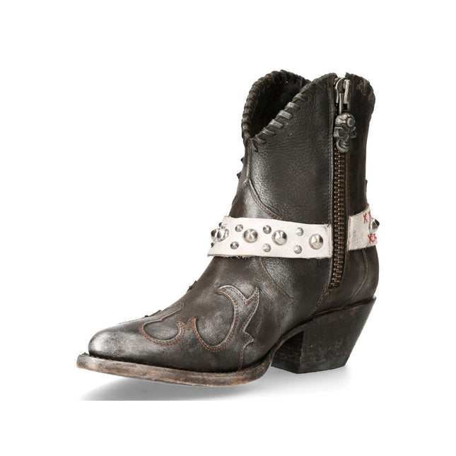 New Rock Grey Leather Pointed Cowboy Boots - WSTM004-S2