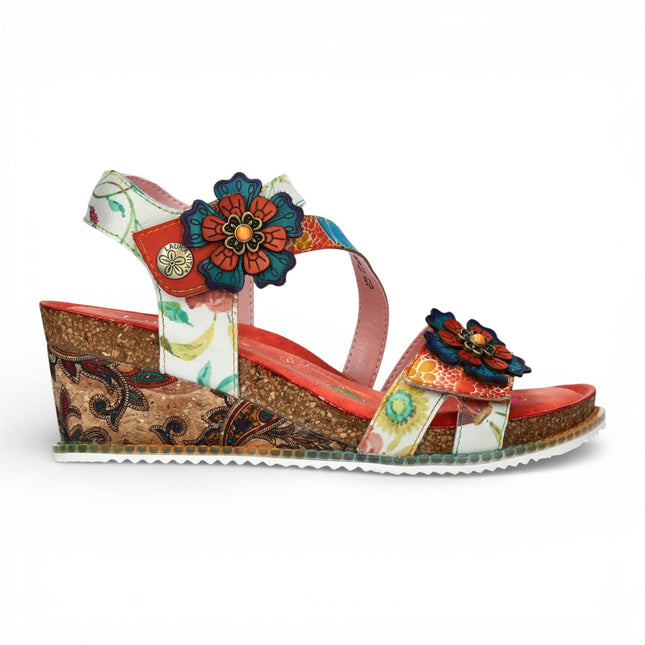 Laura Vita Women's Bonito 32 Orange Floral Leather Wedge Espadrille Sandals