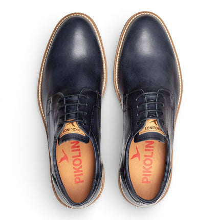 Pikolinos Men's Blue Leather Lace-Up Derby Comfort Shoes - Claret