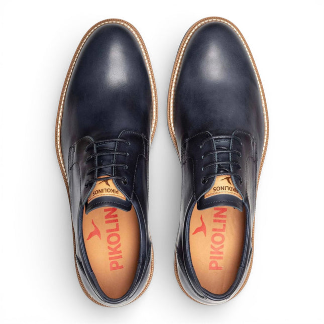 Pikolinos Men's Blue Leather Lace-Up Derby Comfort Shoes - Claret