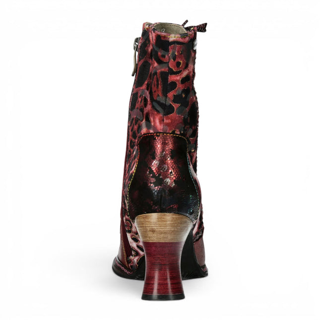 Laura Vita Women's Goth Victorian Floral Wine Leather Lace-Up Heeled Boots - Eleao-42