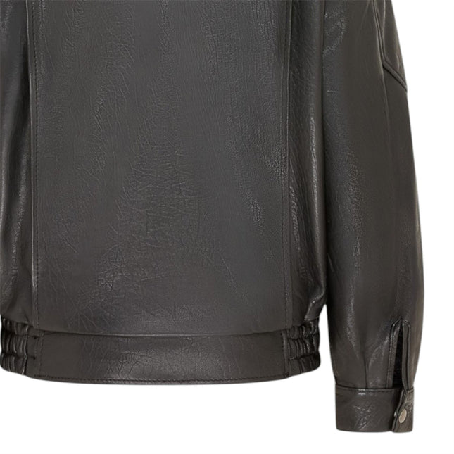 Mens Black Lamb Leather Biker Blouson Jacket - Big Bomber
