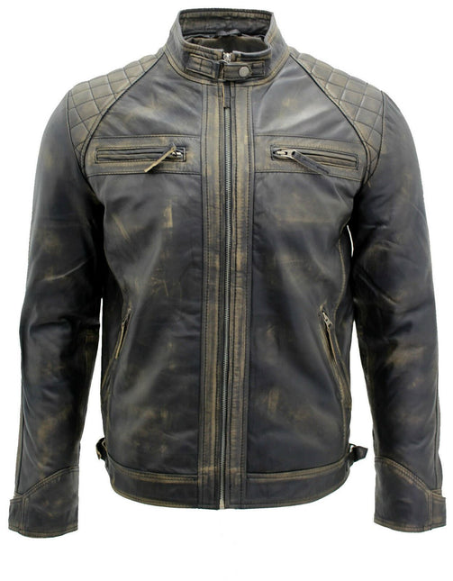 Men's Vintage Leather Quilted Biker Jacket-Monaco