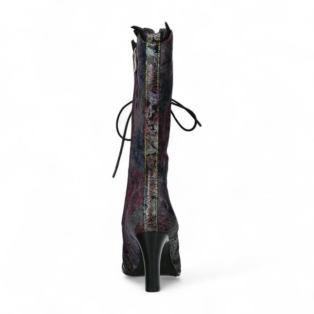Laura Vita Alcbane 0351 Violet Floral Womens Gothic Victorian Leather Heeled High Boots
