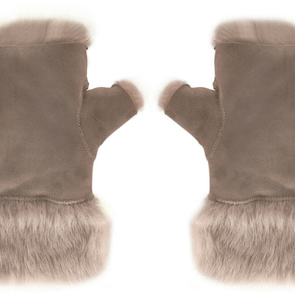 Womens Shearling  Mittens Fingerless Cuffs Toscana Suede Sheepskin Fur