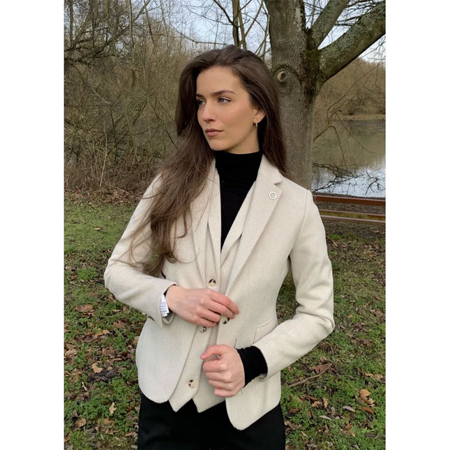 Women's Cream 2 Piece Set Wool Blend Tweed Blazer Waistcoat