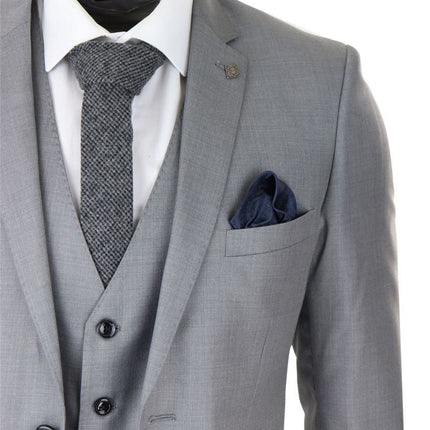Mens 3 Piece Light Grey Classic Stitch Retro Suit