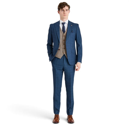 Mens Navy Suit with Brown Tweed Waistcoat Wedding Suit - Harris