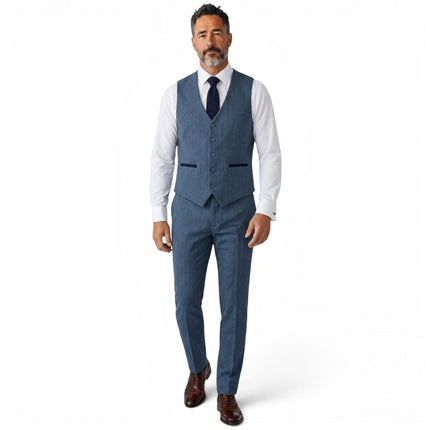 Men's Blue 3 Piece Tweed Herringbone Formal Suit -  IM4