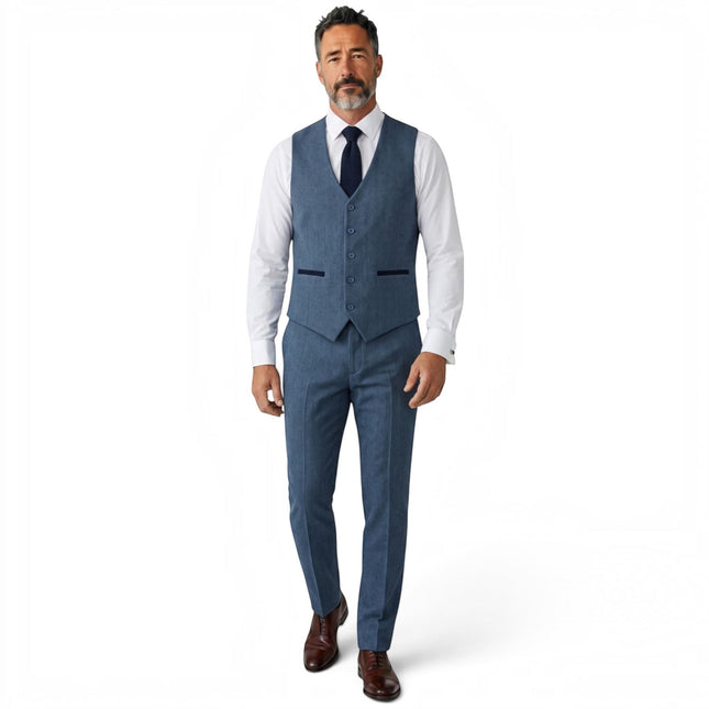 Men's Blue 3 Piece Tweed Herringbone Formal Suit -  IM4
