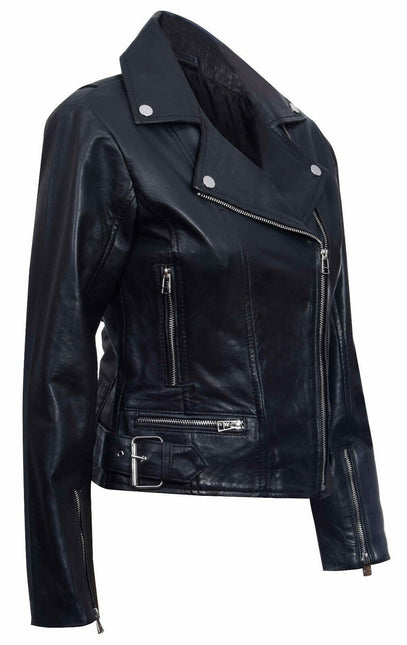 Womens Leather Biker Jacket-Stockholm