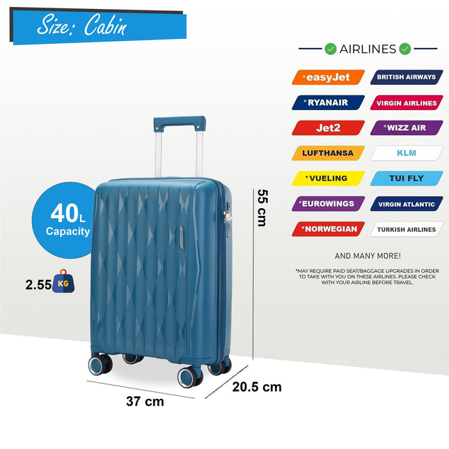 Robust Hard Shell Cabin Suitcase 37.5 x 20.5 x 55 cm TSA Luggage Suitable for Easyjet, Ryanair, Wizzair