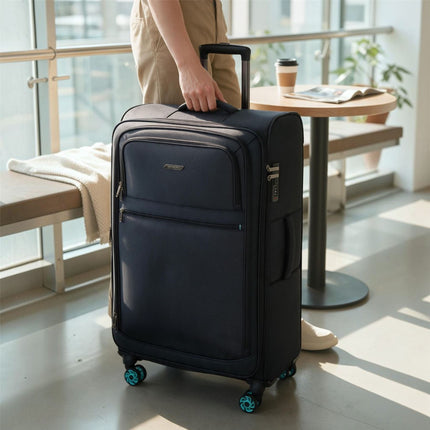 Soft Shell Black 1680D Polyester Suitcase Set 8 Wheel TSA Lock Luggage