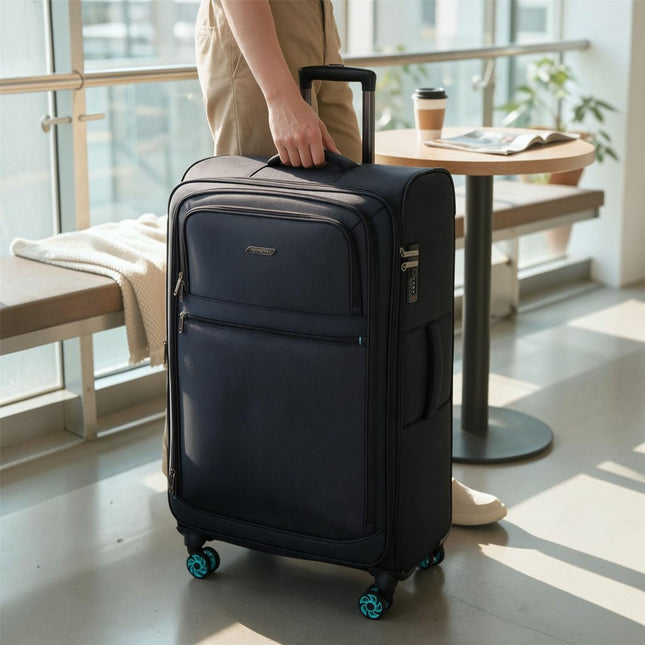 Soft Shell Black 1680D Polyester Suitcase Set 8 Wheel TSA Lock Luggage
