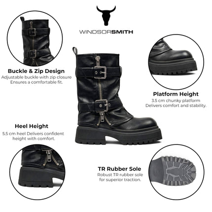 Windsorsmith Women's Black Chunky Platform Pull-On High Boots - Vendetta