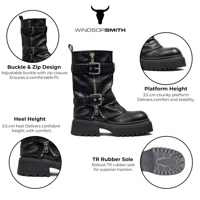 Windsorsmith Women's Black Chunky Platform Pull-On High Boots - Vendetta