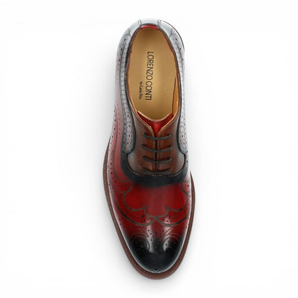 Lorenzo Conti Men's Red Black Leather Brogue Oxford Dress Shoes - Ayan-01