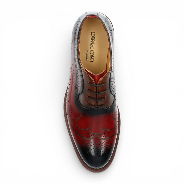 Lorenzo Conti Men's Red Black Leather Brogue Oxford Dress Shoes - Ayan-01