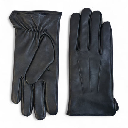 Men’s Black Italian Leather Warm Wool Lining Winter Gloves - M-LGV-305