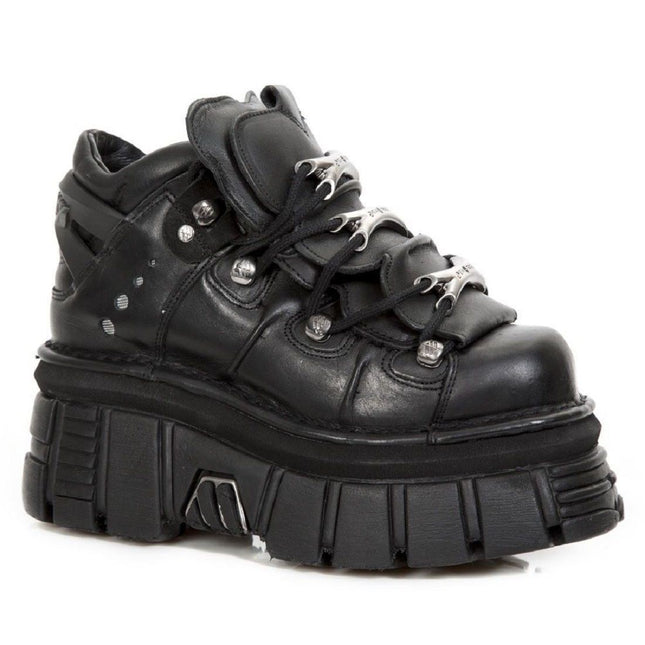 NEW ROCK 106-S29 TOWER SHOES Metallic Black Leather Biker Punk Gothic Boots