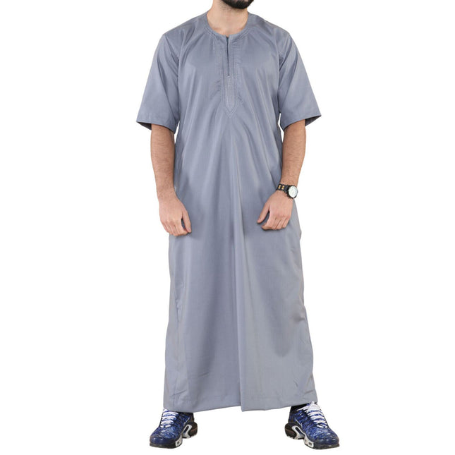 Mens Grey Thobe Jubba Islamic Arab Moroccan Saudi Zipped Kaftan Arab Robe