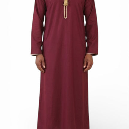 Men's Ramadan Burgundy Red Moroccan Thobe Robe Emirati Eid Jubba- TT-003