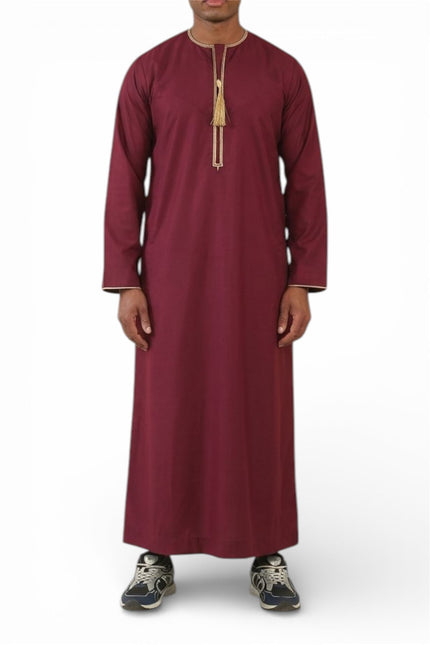 Men's Ramadan Burgundy Red Moroccan Thobe Robe Emirati Eid Jubba- TT-003
