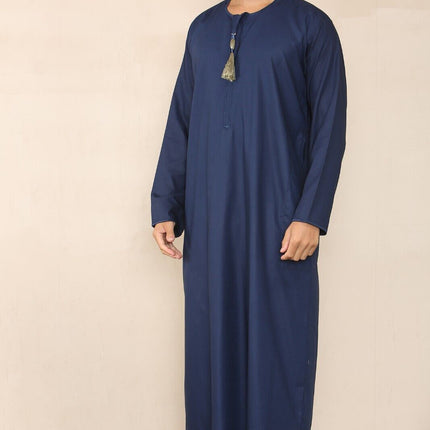 Mens Blue Thobe Jubba Saudi Islamic Arab Eid Emirati Kaftan Jubbah Tassel Robes