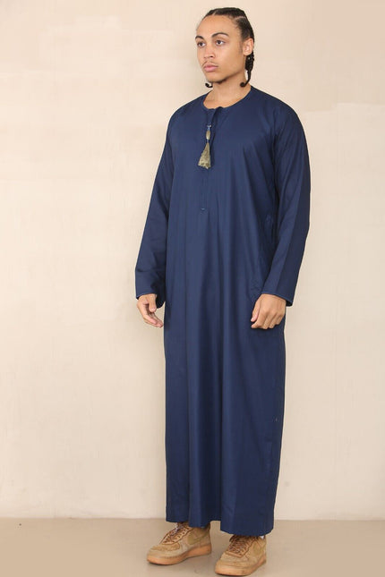 Mens Blue Thobe Jubba Saudi Islamic Arab Eid Emirati Kaftan Jubbah Tassel Robes