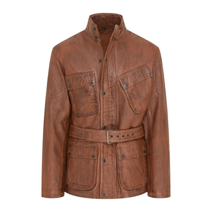 Men's Tan Lamb Leather Safari Parka Jacket - Edinburgh