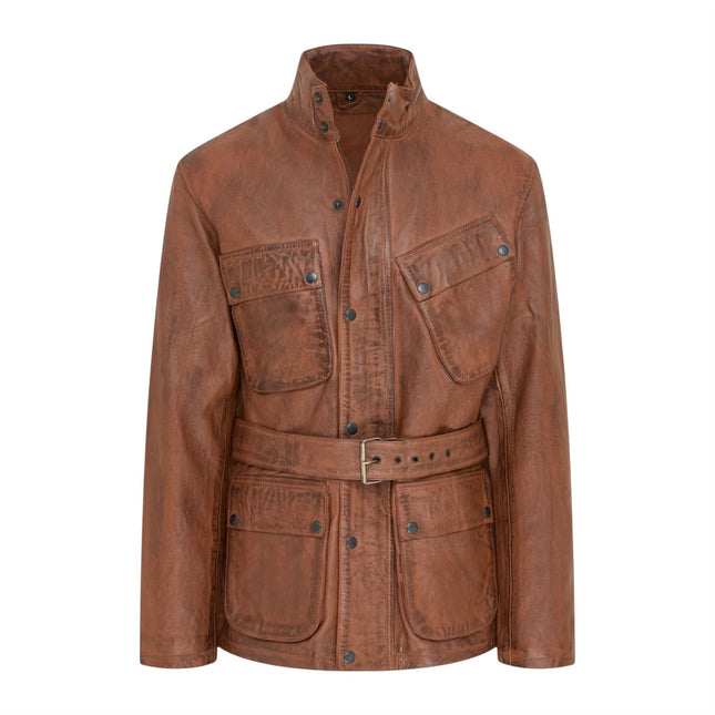 Men's Tan Lamb Leather Safari Parka Jacket - Edinburgh