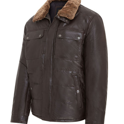 Men's Lamb Leather Puffer Bomber Warm Biker Jacket