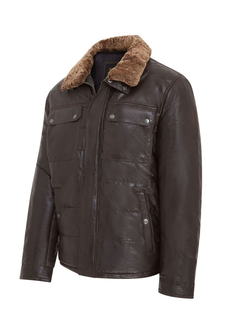 Men's Lamb Leather Puffer Bomber Warm Biker Jacket