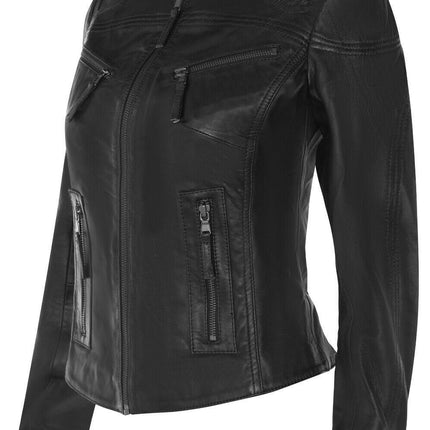 Womens Slim-Fit Leather Biker Jacket-Maldon
