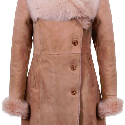Womens Suede Merino Shearling Coat with Toscana Collar-Hanoi