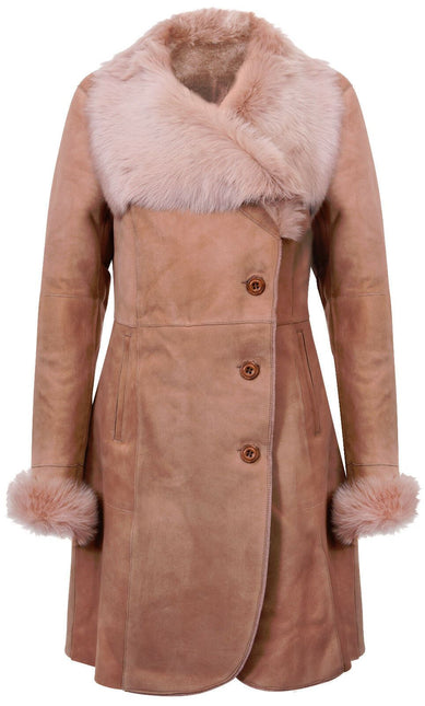 Womens Suede Merino Shearling Coat with Toscana Collar-Hanoi