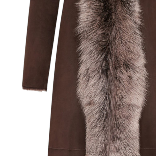 Womens Suede Toscana Sheepskin Hooded Trench Coat-Rushden