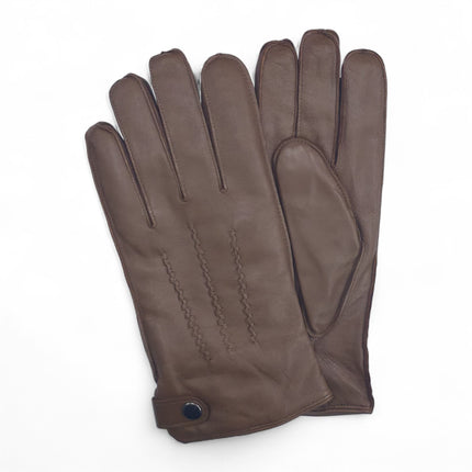 Men’s Tan Brown Italian Leather Warm Wool-Lined Winter Gloves - M-LGV-505