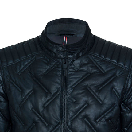 Men's Black Leather Quilted Biker Jacket - Manaus