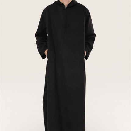 Men's Hooded Eid Black Moroccan Jubba Robe Ramadan Eid Thobe - HM12