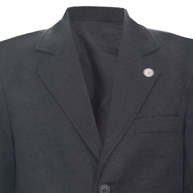 Men's Long Charcoal Wool Slim Fit Overcoat