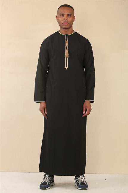 Men's Omani Eid Black Thobe  Saudi Emirati Jubba Robe