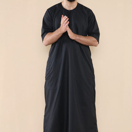 Mens Black Thobe Jubba Islamic Arab Moroccan Saudi Zipped Kaftan Arab Robe