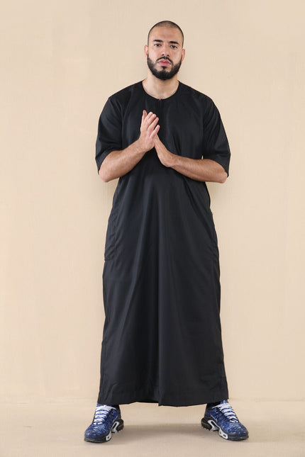 Mens Black Thobe Jubba Islamic Arab Moroccan Saudi Zipped Kaftan Arab Robe