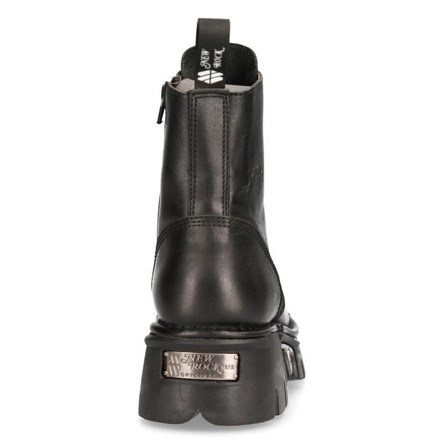 New Rock Black Leather Military Biker Boots - M-NEWMIILI083-S19