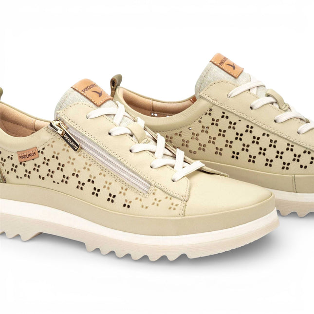 Pikolinos Women’s Apple Green Leather Lace Up Zip Trainer Sneaker Shoes - Vigo