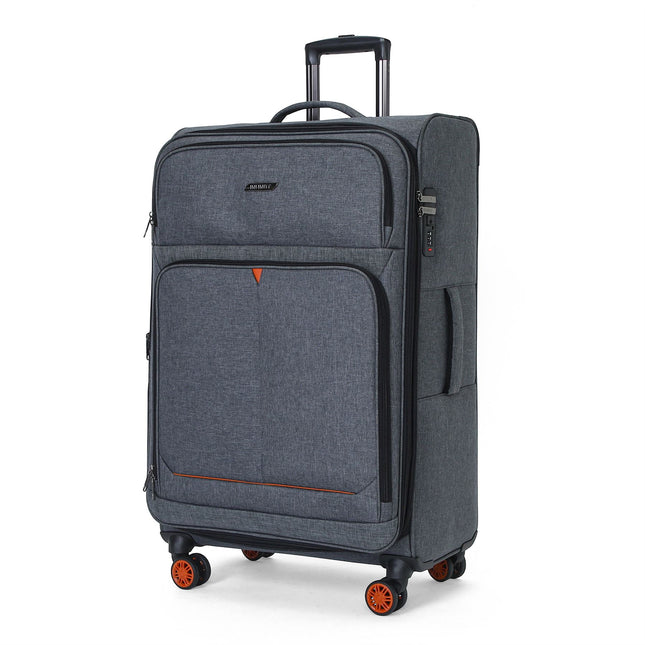 Soft Shell Black Linen Suitcase Set 8 Wheel Lightweight Travel Luggage