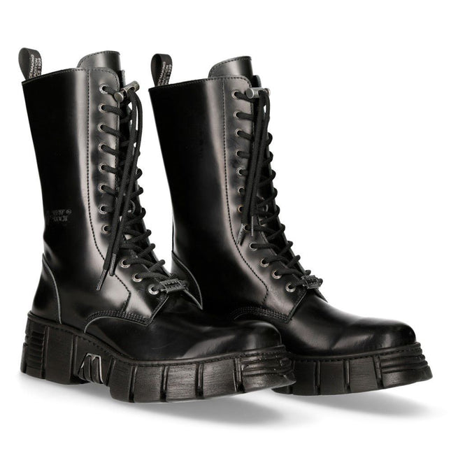 New Rock Boots Leather Mid-Calf Tower Biker Boots- M-Wall027N-C2